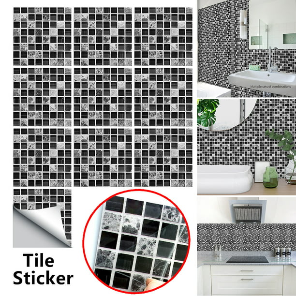 6Pcs 3D Self Adhesive Square Tile Floor Wall Sticker Mosaic Decal Home Decor 